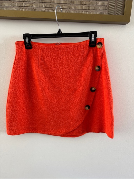 Maeve Dresses & Skirts - Maeve Coral-Red Button Side Wrap Mini Skirt